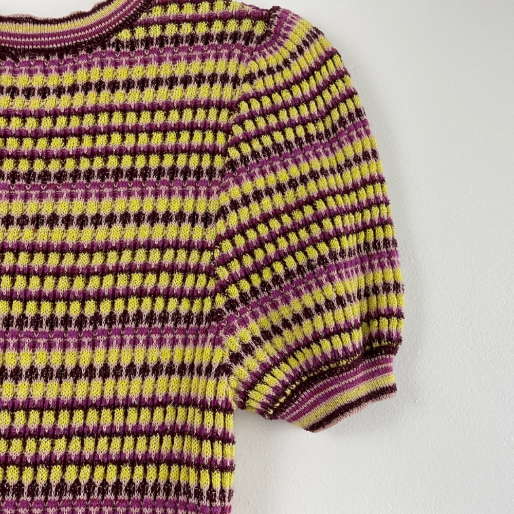 NEW FREE PEOPLE Into You  Shimmer Mini SweaterDress Pink Metallic Retro Stripe - Picture 6 of 16